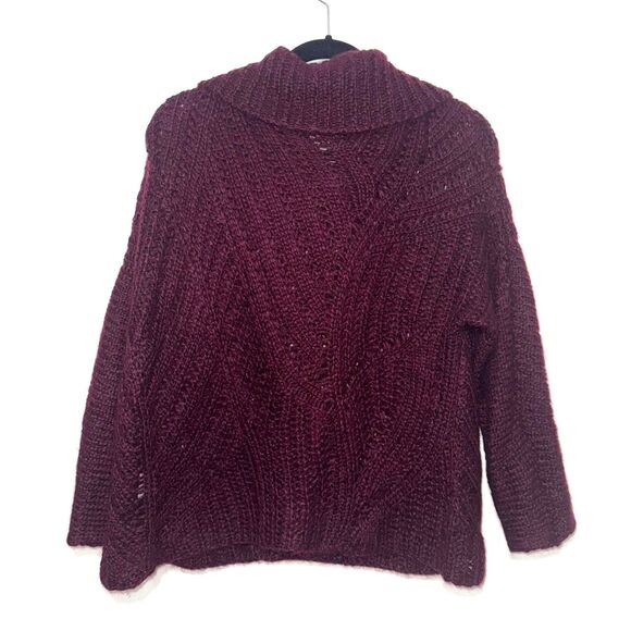 Eileen Fisher Mohair Open Knit Cowl Neck Sweater - Burgundy M - Picture 2 of 6